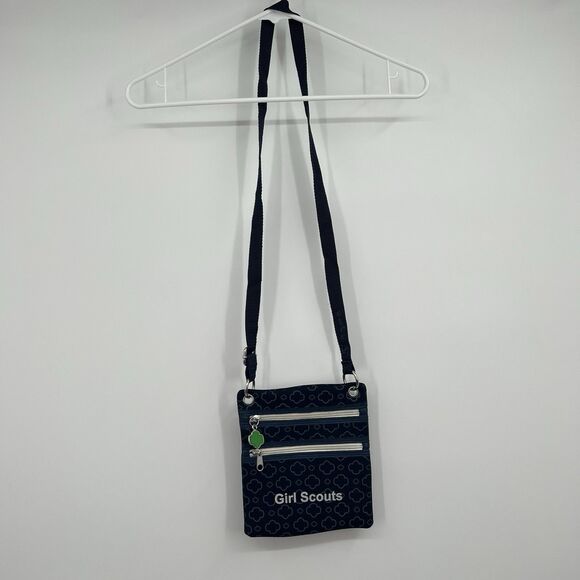 Girl Scouts Blue All Over Logo Zip Crossbody Purse Bag Adjustable Strap - Picture 1 of 11
